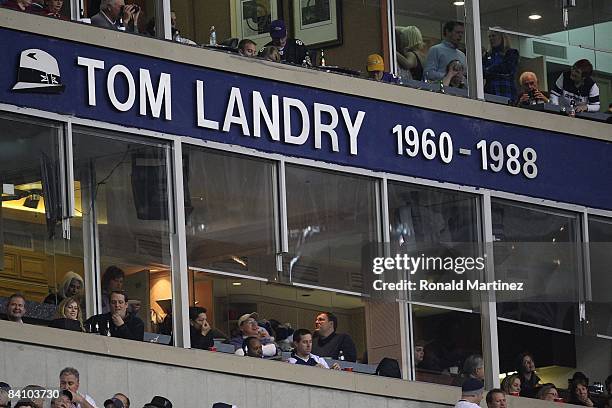 The name of former coach, Tom Landry on the ring of honor during the last home game against the Baltimore Ravens on December 20, 2008 in Irving,...