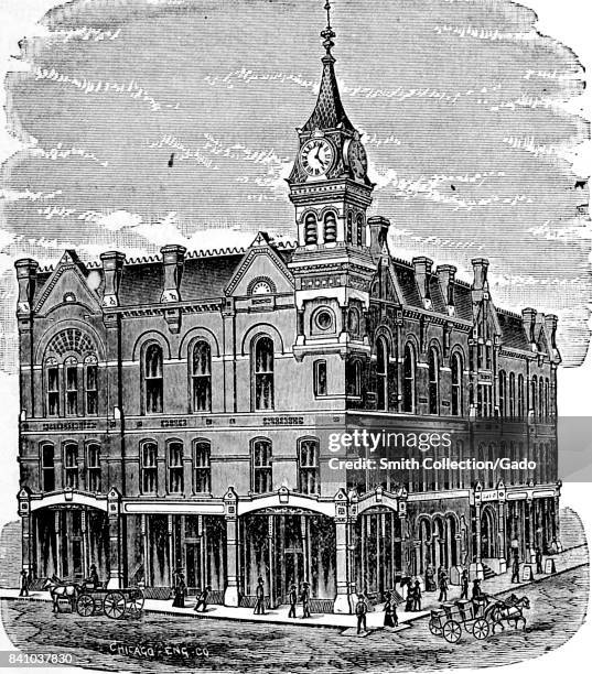 Illustration of the Masonic Temple building, constructed in the Second Empire style, on Phillips Avenue in Sioux Falls, South Dakota, 1886. Courtesy...