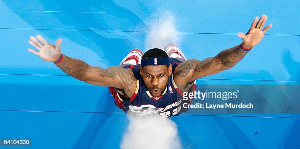 LeBron James of the Cleveland Cavaliers does his pre-game ritual before taking on the Oklahoma City Thunder on December 21, 2008 at the Ford Center...