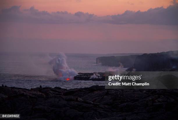 lava entering ocean on big island, hawaii, usa - kalapana stock pictures, royalty-free photos & images