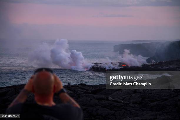 lava entering ocean on big island, hawaii, usa - kalapana stock pictures, royalty-free photos & images