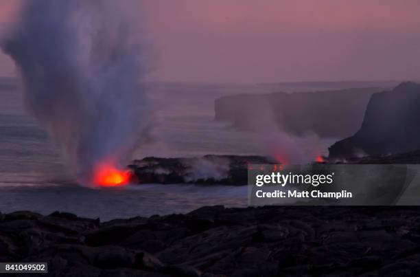 lava entering ocean on big island, hawaii, usa - kalapana stock pictures, royalty-free photos & images