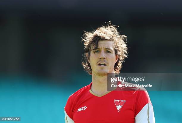 Kurt Tippett of the Swans looks on during a Sydney Swans AFL training session at Sydney Cricket Ground on August 31, 2017 in Sydney, Australia.