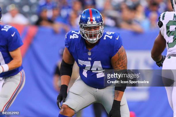 New York Giants offensive tackle Ereck Flowers during the National Football League preseason game between the New York Giants and the New York Jets...