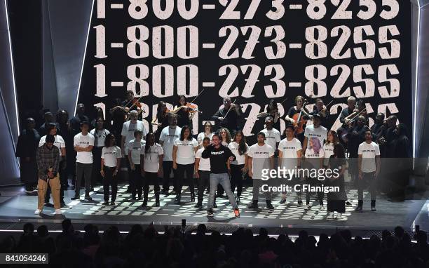 Khalid, Logic and Alessia Cara perform onstage during the 2017 MTV Video Music Awards at The Forum on August 27, 2017 in Inglewood, California.