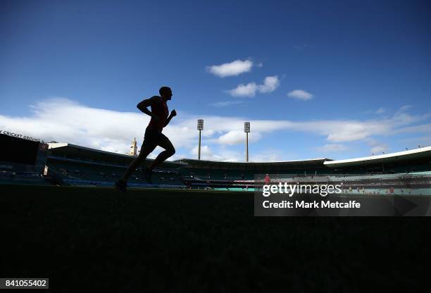 Sam Reid of the Swans runs during a Sydney Swans AFL training session at Sydney Cricket Ground on August 31, 2017 in Sydney, Australia.