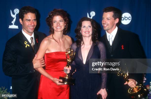 Actor Eric McCormack, actress Debra Messing, actress Megan Mullally, and actor Sean Hayes from 'Will & Grace' attend the 52nd Annual Primetime Emmy...