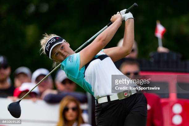 Brooke Henderson tees off on the 1st hole during the final round of the Canadian Pacific Women's Open on August 27, 2017 at The Ottawa Hunt and Golf...