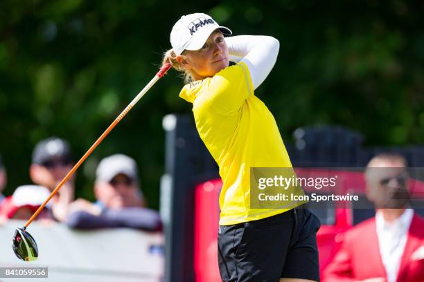 Stacy Lewis tees off on the 1st hole during the final round of the Canadian Pacific Women's Open on August 27, 2017 at The Ottawa Hunt and Golf Club,...