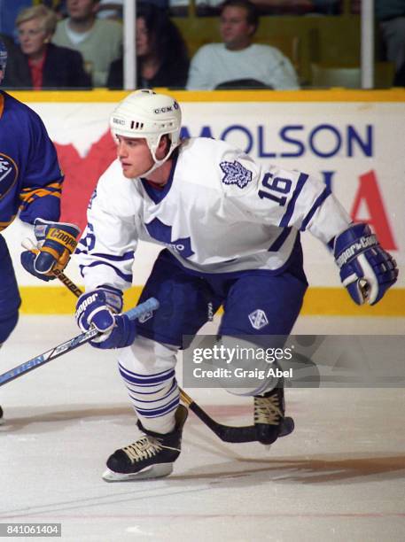 Darby Hendrickson of the Toronto Maple Leafs skates against the Buffalo Sabres during NHL preseason action on October 2, 1995 at Maple Leaf Gardens...