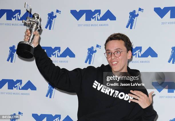 Rapper Logic poses in the press room at the 2017 MTV Video Music Awards at The Forum on August 27, 2017 in Inglewood, California.