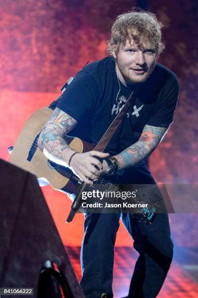 Ed Sheeran performs on stage at American Airlines Arena on August 30, 2017 in Miami, Florida.