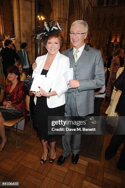 Cilla Black and Paul O'Grady attend the wedding of Leah Wood and Jack MacDonald at Southwark Cathedral on June 21, 2008 in London, England.