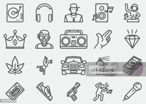 rap and hip-hop music line icons - hip hop stock illustrations