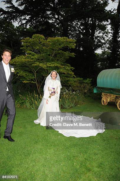 Leah Wood attends her wedding reception after marrying Jack MacDonald at Holm Wood on June 21, 2008 in London, England.