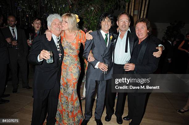 Jo Wood and Ronnie Wood with guests attend Leah Wood and Jack MacDonald's wedding reception dinner at HolmWood on June 21, 2008 in Kingston, London,...