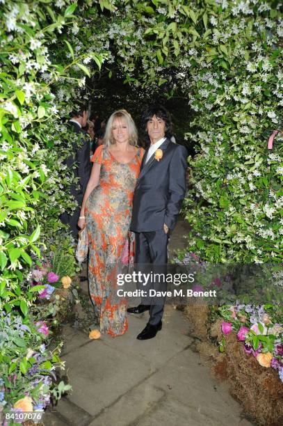 Jo Wood and Ronnie Wood attend the wedding reception of Leah Wood and Jack MacDonald at Holm Wood on June 21, 2008 in London, England.