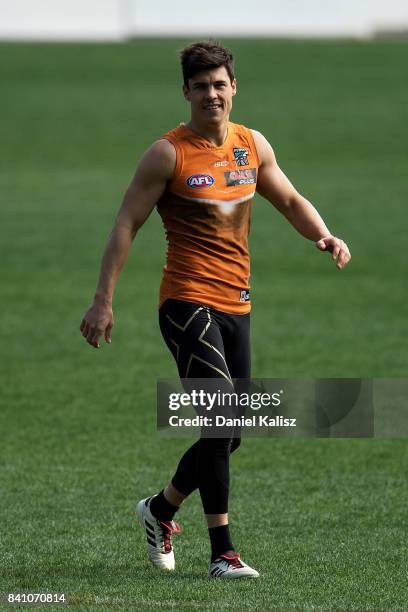 Angus Monfries of the Power looks on during a Port Power AFL training session at the Adelaide Oval on August 31, 2017 in Adelaide, Australia.