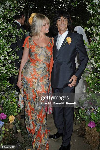 Jo Wood and Ronnie Wood attend the wedding reception of Leah Wood and Jack MacDonald at Holm Wood on June 21, 2008 in London, England.