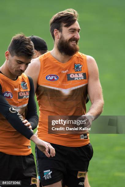 Charlie Dixon of the Power looks on during a Port Power AFL training session at the Adelaide Oval on August 31, 2017 in Adelaide, Australia.