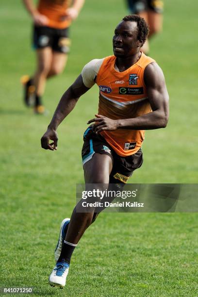 Emmanuel Irra of the Power is pictured during a Port Power AFL training session at the Adelaide Oval on August 31, 2017 in Adelaide, Australia.