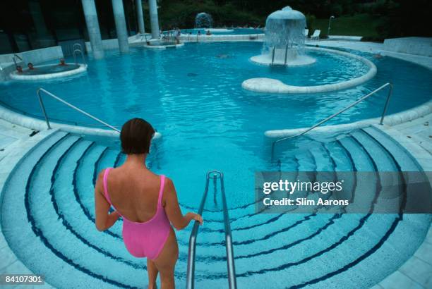 Woman experiences the Caracalla Therme spa in Baden-Baden, September 1990.