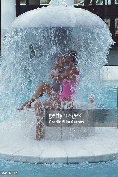 Woman experiences the Caracalla Therme spa in Baden-Baden, September 1990.