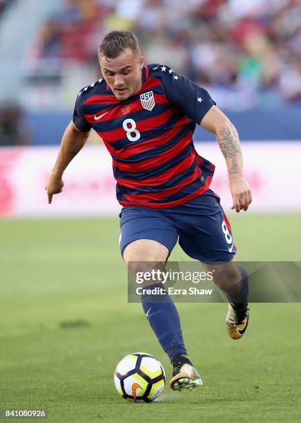 Jordan Morris of the United States in action against the Jamaica during the 2017 CONCACAF Gold Cup Final at Levi's Stadium on July 26, 2017 in Santa...