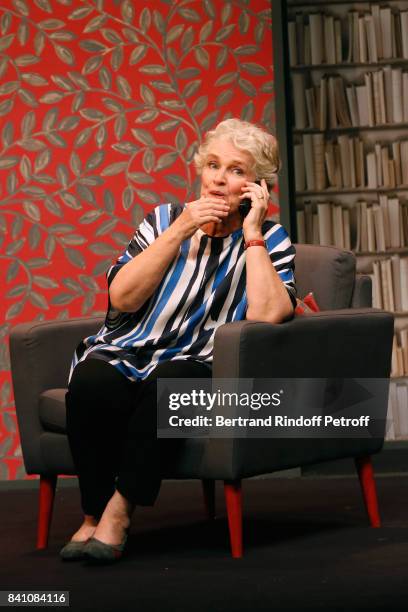 Marie-Christine Barrault performs in "Confidences" : Press Theater Play at Theatre Rive Gauche on August 28, 2017 in Paris, France.