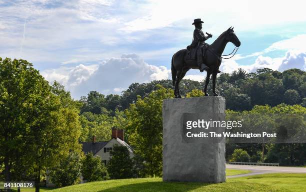 The Gen. Robert E. Lee statue is seen at The Newcomer House at Antietam National Battlefield on August 23, 2017 in Sharpsburg, Md. President Donald...