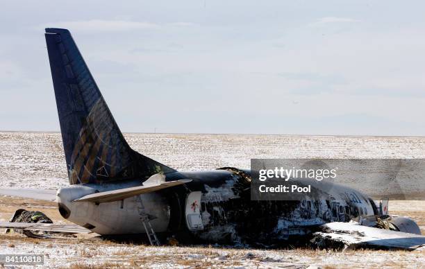 The wreckage of a Continental Airlines twin-engine Boeing 737-500 plane, Flight 1404, sits in a ravine December 22, 2008 in Denver, Colorado....