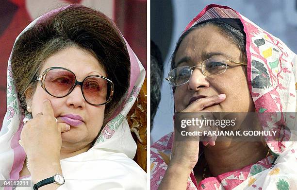 Bangladesh-vote-Zia-Hasina,PROFILE by Shafiq Alam In this combination of pictures created on December 23 Bangladesh's last prime minister Khaleda Zia...