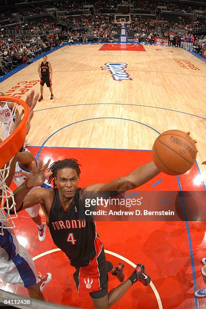 Chris Bosh of the Toronto Raptors goes up for a shot during a game against the Los Angeles Clippers at Staples Center on December 22, 2008 in Los...
