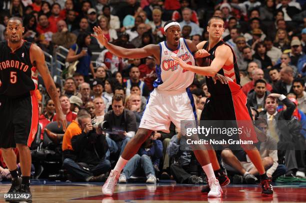 Al Thornton of the Los Angeles Clippers calls for the ball against Jason Kapono of the Toronto Raptors at Staples Center on December 22, 2008 in Los...