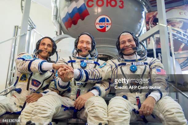 Members of the International Space Station expedition 53/54, NASA astronauts Joseph Akaba , Mark Vande Hei and Roscosmos cosmonaut Alexander Misurkin...