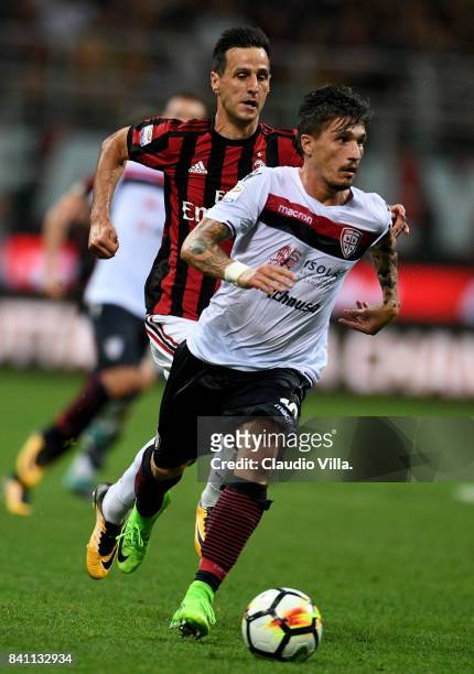 Fabio Pisacane of Cagliari Calcioin action during the Serie A match between AC Milan and Cagliari Calcio at Stadio Giuseppe Meazza on August 27, 2017...