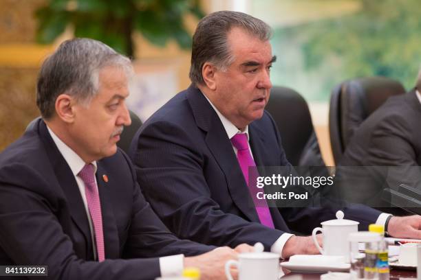 Tajikistan's President Emomali Rahmon during the meeting with Chinese Premier Li Keqiang at the Great Hall of the People in Beijing, China, 31 August...