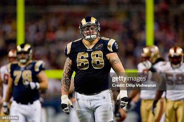 Richie Incognito of the St. Louis Rams looks on during the game against the San Francisco 49ers at the Edward Jones Dome on December 21, 2008 in St....