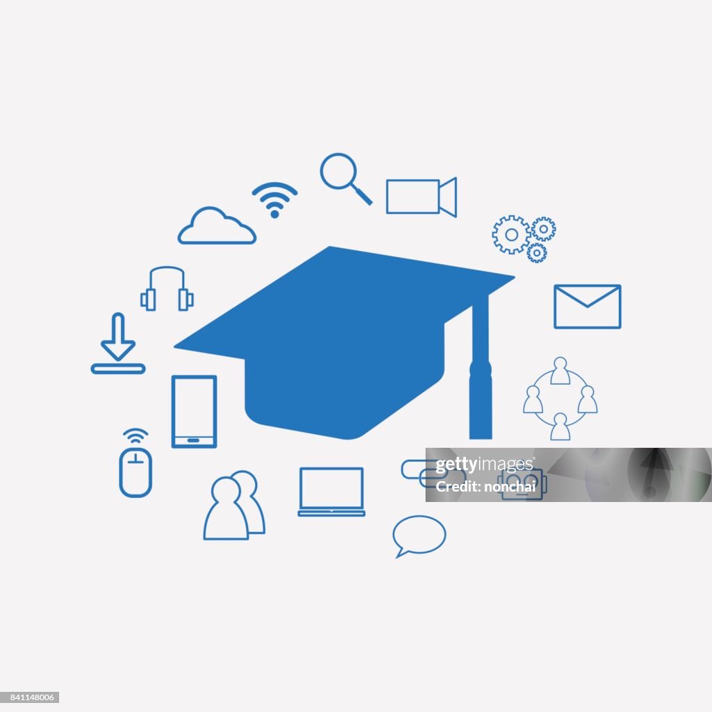 Education Technology Edtech Background Including Graduation Hat And ...