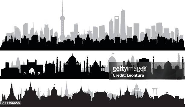shanghai, delhi, and bangkok (each building is complete and moveable) - new delhi stock illustrations