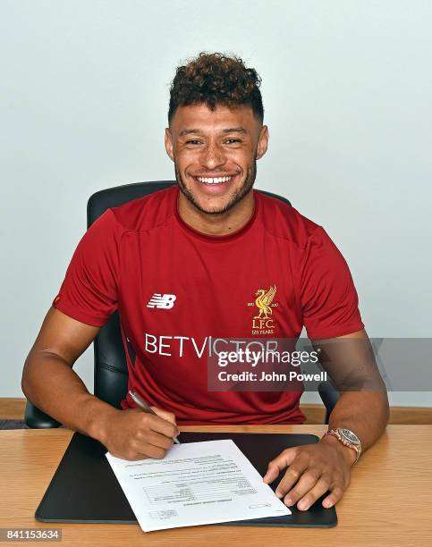 Liverpool Unveil New Signing Alex Oxlade-Chamberlain at St Georges Park on August 30, 2017 in Burton-upon-Trent, England.