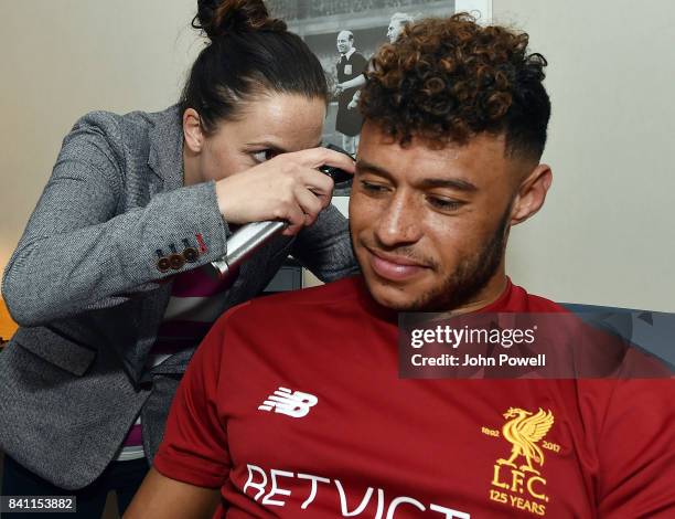 Liverpools New Signing Alex Oxlade-Chamberlain has his medical from Sarah Massey at St Georges Park on August 30, 2017 in Burton-upon-Trent, England.