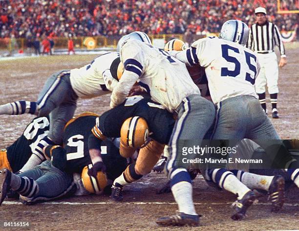 Championship: Green Bay Packers QB Bart Starr in action, scoring game winning touchdown behind block from teammate Jerry Kramer vs Dallas Cowboys....
