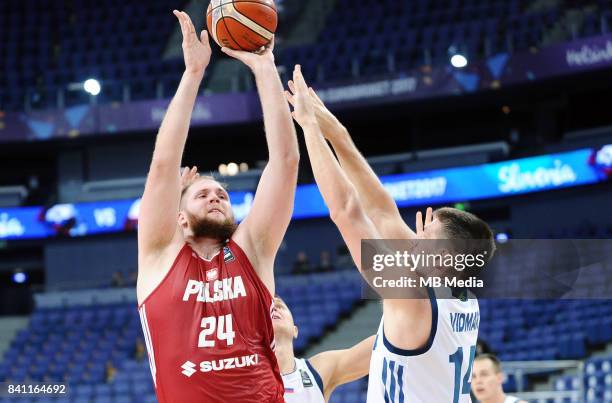 Przemyslaw Karnowski of Poland Gasper Vidmar of Slovenia during the FIBA Eurobasket 2017 Group A match between Slovenia and Poland on August 31, 2017...