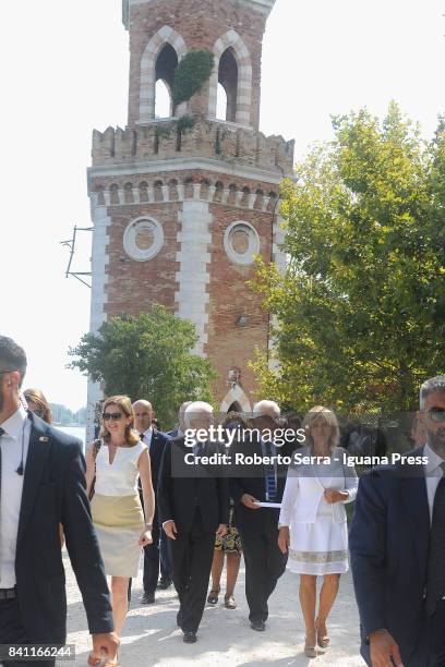 Sergio Mattarella the President of the Italian Republic with his daughter Laura Mattarella and Paolo Baratta President of Biennale and Federica...