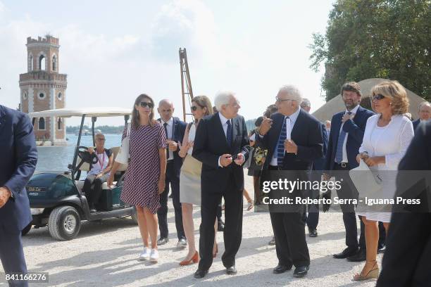 Sergio Mattarella the President of the Italian Republic with his daughterLauraMattarella Paolo Baratta President of Biennale and Dario Franceschini...