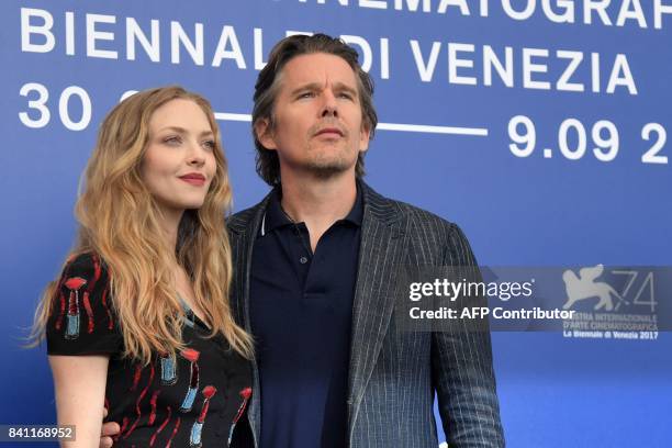 Actor Ethan Hawke and actress Amanda Seyfried attend the photocall of the movie "First Reformed" presented in competition "Venezia 74" at the 74th...