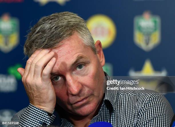 Cowboys coach Paul Green looks on at the post match media conference at the end of the round 26 NRL match between the North Queensland Cowboys and...