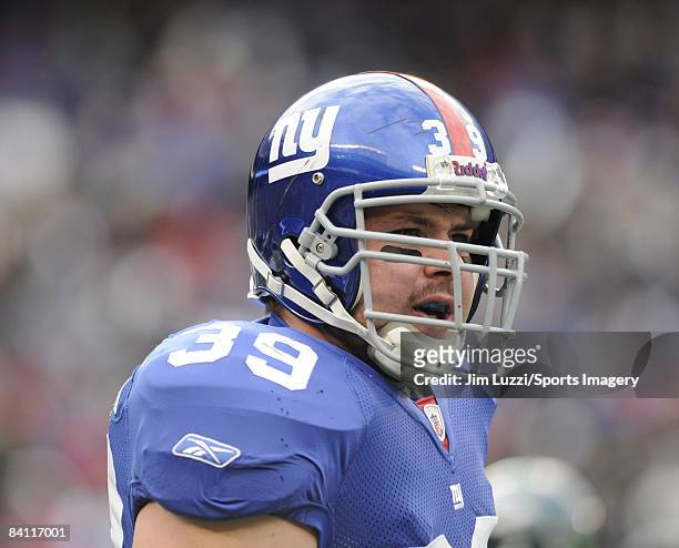 Madison Hedgecock of the New York Giants during a NFL game against the Philadelphia Eagles at Giants Stadium on December 7, 2008 in East Rutherford,...
