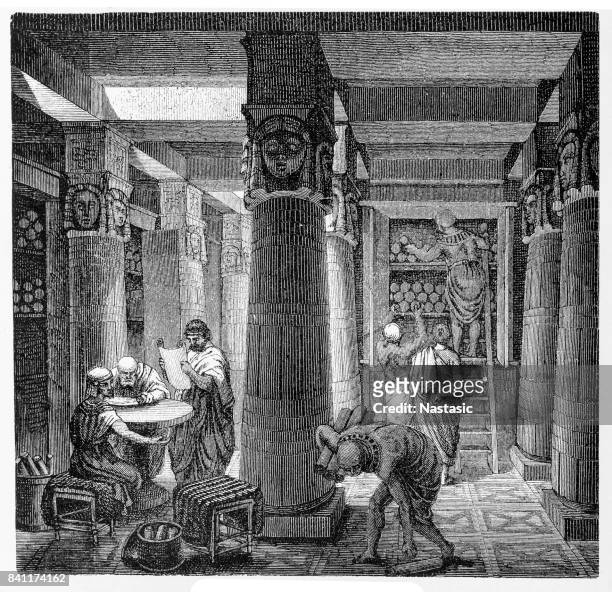 library of alexandria - ancient stock illustrations